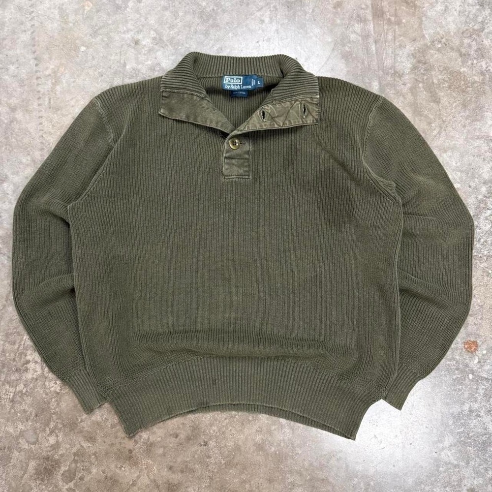 Vintage Polo Ralph Lauren Military Style Shawl Collar Knit Sweater Size L
